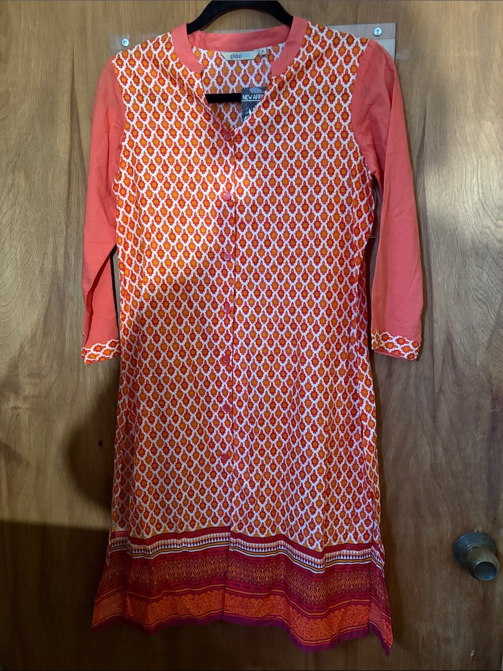 Global Desi Coral Patterned Women’s Indian Kurta Tunic Top